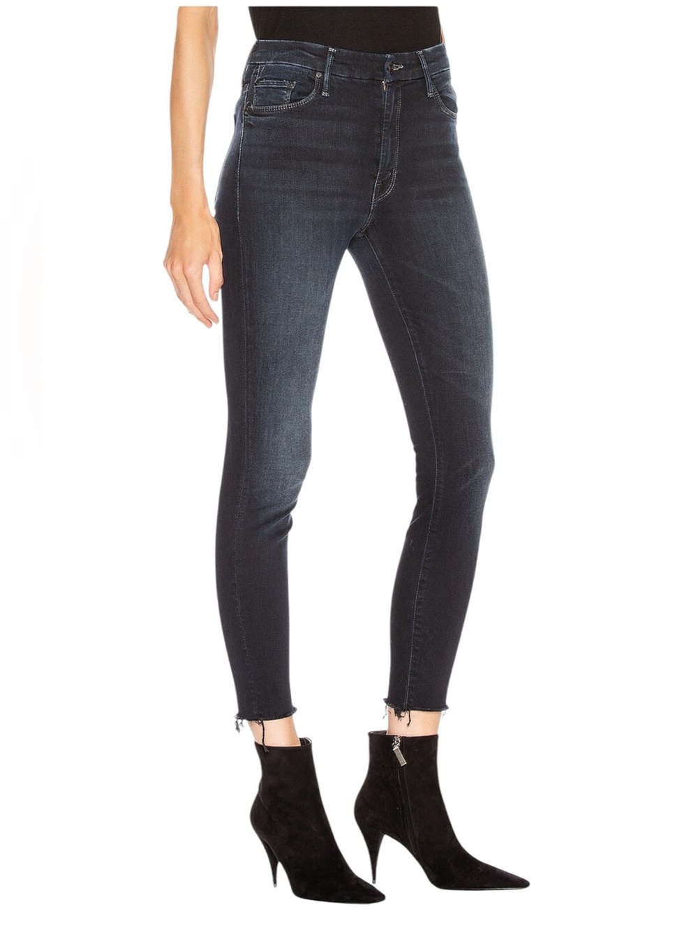 MOTHER High Waisted Looker Ankle Fray Jeans in Last Call Dark Denim Size 27